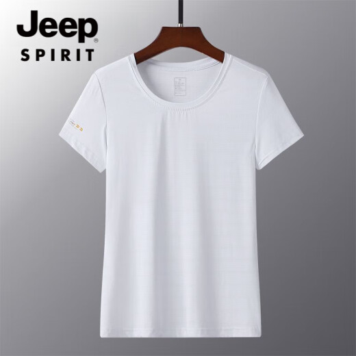 JEEP SPIRIT夏季薄款冰丝速干t恤男宽松大码运动休闲圆领透气冰丝上衣T恤 JEEP6628男白色LAY LOW L 女105-115斤