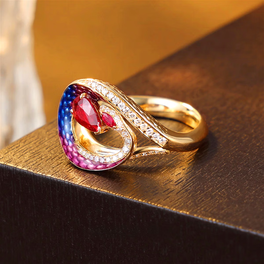 HEEKAIYI 18k Ruby Ring Women's Diamond Ring Luxury Jewelry Chinese Valentine's Day Birthday Gift for Wife and Girlfriend <Lifetime Warranty> R0.56ct-D0.218ct-G4.08g