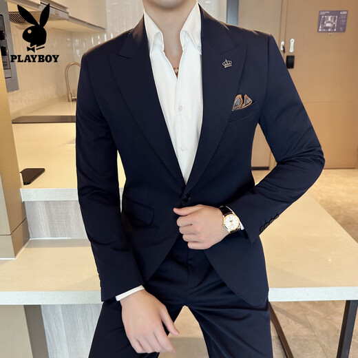 Playboy (PLAYBOY) lapel collar seven-color suit men's suit high-end business casual formal fit groom wedding suit three-piece light brown single-piece suit S (80-95Jin Jin equals 0.5 kg)