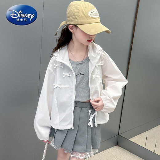 Disney Girls' Sun Protection Clothes Summer 2025 New Children's Style Lightweight Skin Clothes Big Children's Girls' Jackets White 120
