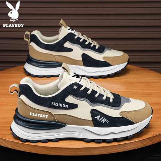 Playboy (PLAYBOY) shoes men's shoes 2025 autumn and winter dad shoes men's thick-soled fashion sports running shoes Khaki 42