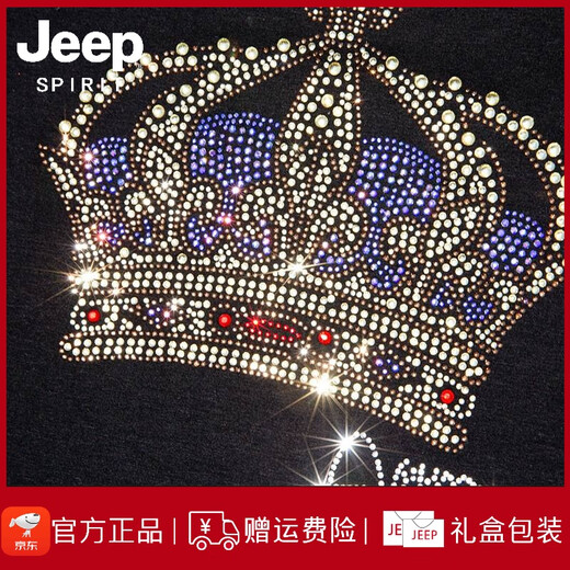 Jeep Spirit Jeep Estación Europea Clothing 2025 Summer Nuevo producto redondo Round Diamond Hot Mangewer Top con incrustaciones con incrustaciones Diamante Media manga 1048 Black XL (adecuado para 135-150Jin [Jin equivale a 0.5 kg])