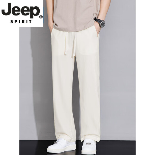 Jeep Spirit Light Luxury haut de gamme de gise d'été Silk Pantalon décontracté à patte droite pour glace pour hommes minces polyvalents suspendus