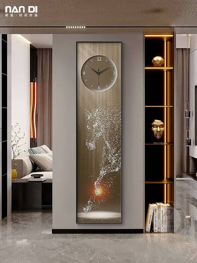 Connect the cat modern light luxury horse porch clock wall clock living room horse to success narrow strip decorative painting creative art clock LDY6196 50*200cm default black frame - LED light painting warm light