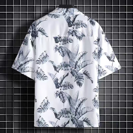 沙滩衬衫男夏季休闲三亚旅行穿搭衣服海边度假男装大码短袖花衬衫 2575白色 2XL