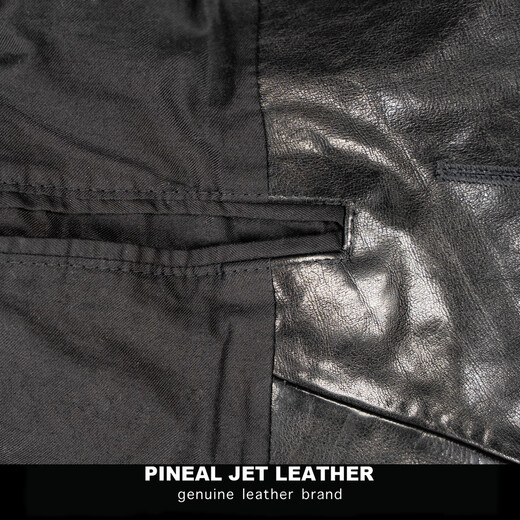 PJL new men's cowhide retro casual mid-length classic lapel cowhide brakeman black M (130Jin Jin is equal to less than 0.5kg)