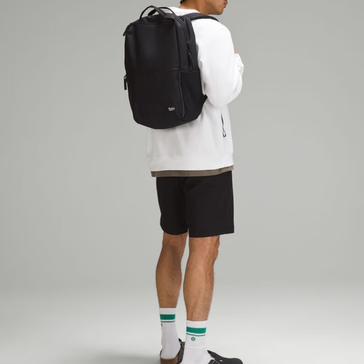 lululemon露露乐蒙Double-Zip22L拉链开合休闲百搭双肩包男女同款 黑色拼横纹灰