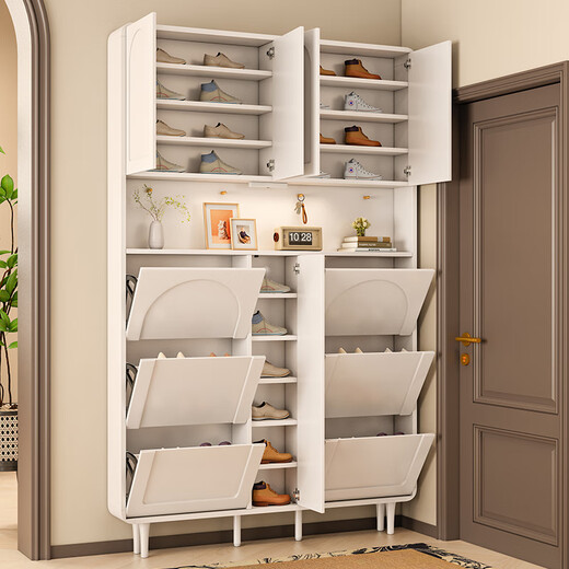 Meike Meijia Leichte Atmosphäre Haushaltscreme Stil Schuhschrankstür High-End vertikaler Ultra-dünner Eimer-Typ extrem schmal 18 cm integrierter Speicherschrank 9214 Ultra-dünner Foyer-Schrank 14018 Montage