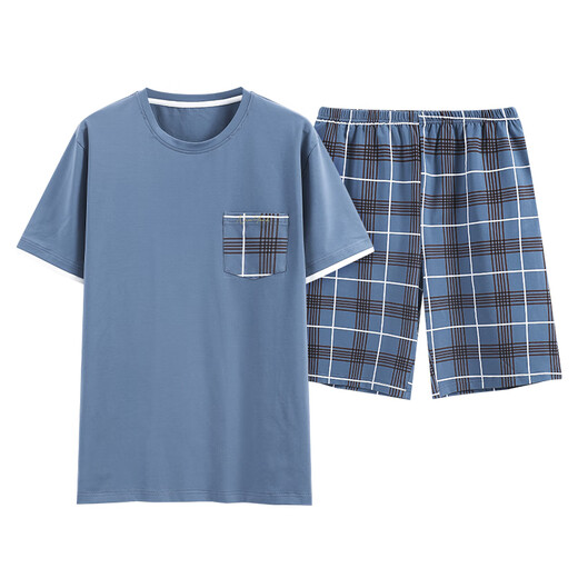 Hongdou (Hodo) Pyjamas Herren-Sommer-Kurzärmel-Shorts für Sommerdünnstreifen können an der Außenbekämpfung von außen getragen werden.