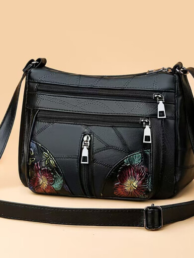 Frauentasche 2025 Neue Tasche Mode und atmosphärische Umhängetasche vielseitiger Crossbody Mutter Tasche große Kapazität Schwarz [Muttertasche]