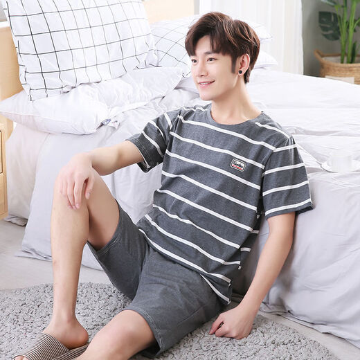 Ukuhpk Summer Men's Cotton Pajamas Cool and Thin Style Loose Plus Taille Home Clothing Set 9928 # L [suggéré 100-125 Jin [Jin est égal à 0,5 kg]]]