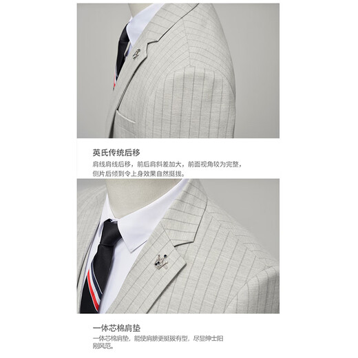 TPZBWG高端品牌条纹西服西装套装男士2025年新款商务休闲新郎伴郎三件套 黑色一粒扣 两件套 M