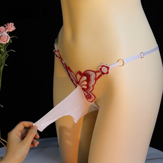 ICE ELF thong men's Japanese sexy belt jj set butterfly pattern one piece lace underwear low waist large size one size fits all white 80-150Jin Jin equals 0.5 kg one size fits all
