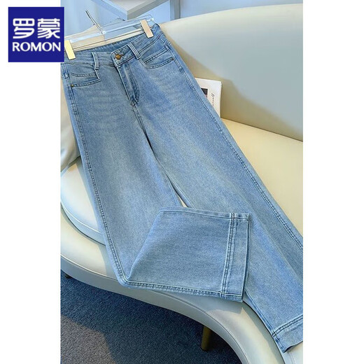 Lomon Summer Blue Light Blue Nine Point Version étroite Jeans droits pour les femmes 2025 Nouveau pantalon large largeur à patte haute Light Blue_Nine-Point L [suggéré 105-115jin [Jin est égal à 0,5 kg]]]