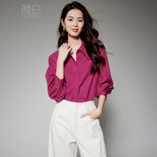 Late White New Product 2025 Autumn Style Skin Friendly Shirt Light Mature Fashion Modal Age Reducing Lapel Shirt for Women Raspberry Red L