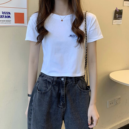 皮尔卡丹（pierre cardin）2025夏季新款设计感正肩短款t恤女百搭短袖显瘦小个子上衣潮女 KE-693白 L