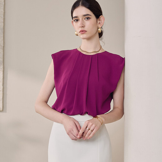 ROEYSHOUSE ROYSHOUSE CHICKFLULL ROOMN Sleeveless Shirt 2025 Summer New Fashion French Solid Color Top Women 12108 Rose Red S