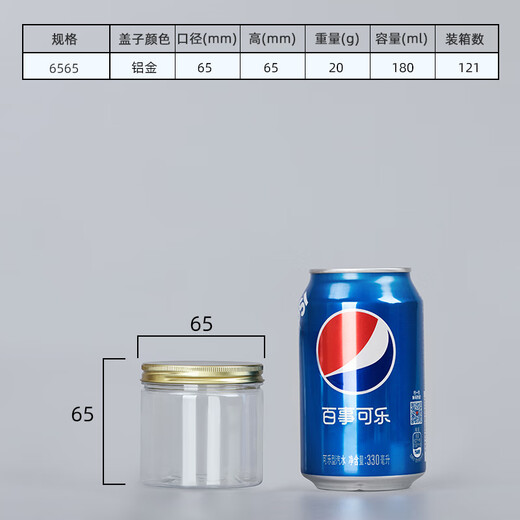 Aluminium Gold Deckel Haustier Plastik Flasche Lebensmittelqualität versiegelt Dose transparent runde Mund Snack Keks Verpackung Eimer 5,5*8,5 cm16 g Aluminium Gold Deckel 1098