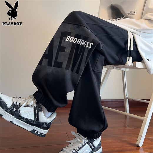 Playboy (PLAYBOY) pants men's casual pants men's autumn and winter sports men's sweatpants leggings American trendy trousers black XL