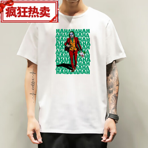 希斯莱杰小丑短袖T恤joker联名黑暗骑士蝙蝠侠衣服电影周边印花 f691黑色小丑 XS (75-95斤)