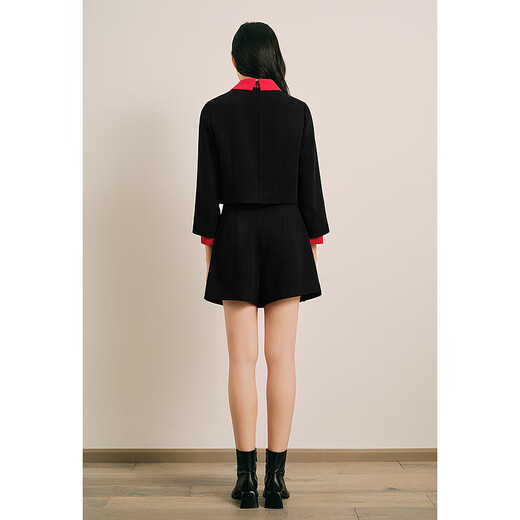 OBBLIGATO spring exclusive lapel contrasting eight-pointed star fake two-piece top single skirt black M