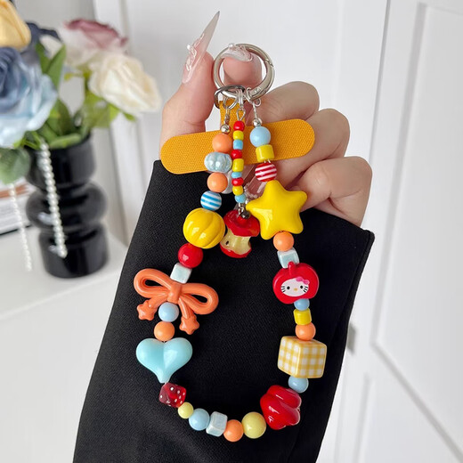 Mobile phone lanyard mobile phone case bracelet dopamine apple core ins colorful pendant handmade cute beaded mobile phone chain yellow star orange bow apple pendant bracelet/without clip