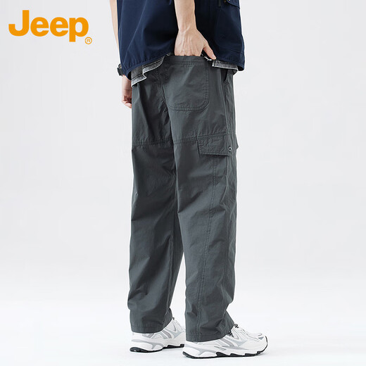 吉普（JEEP）凉感工装裤子男士夏季冰丝薄款休闲裤宽松速干潮流男裤 灰色 XL