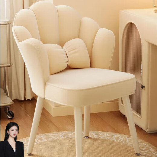 Zhongen home dressing table makeup chair simple chair light luxury high-end dining chair backrest bedroom girl Internet celebrity manicure stool off-white + pillow + petal chair + high rebound sponge + white legs