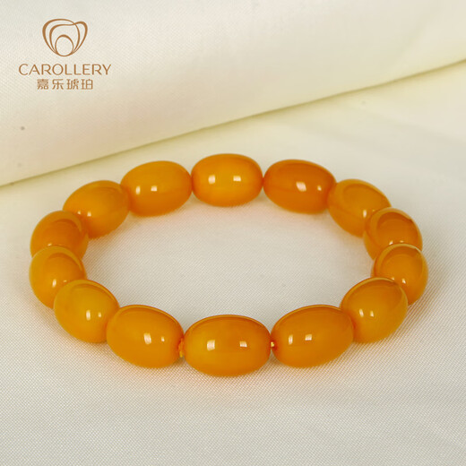Jiale old beeswax bracelet for men and women, chicken oil yellow amber barrel bead bracelet, Baltic sea beeswax accessories, genuine gift for girlfriend, about 12.9-13.9g, 14 pieces