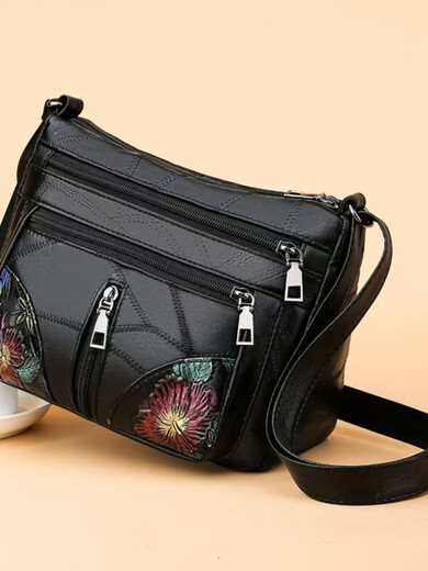 Frauentasche 2025 Neue Tasche Mode und atmosphärische Umhängetasche vielseitiger Crossbody Mutter Tasche große Kapazität Schwarz [Muttertasche]
