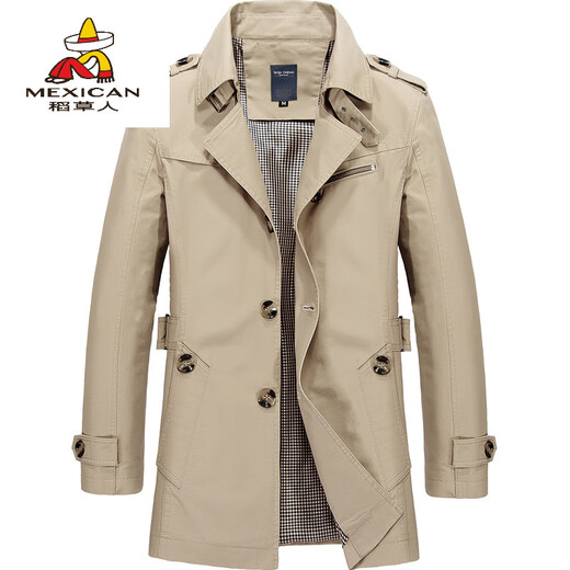 Scarecrow spring and autumn men's windbreaker mid-length lapel short jacket coat coat large size cloak thin slim fit light khaki 4XL
