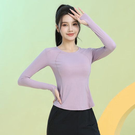 Phigeer Back Pocket Professional Training Fitness Clothing Women's Top Autumn Slimming Pilates Yoga Clothing Long Sleeve Slimming Quick-Drying Purple Long Sleeve M