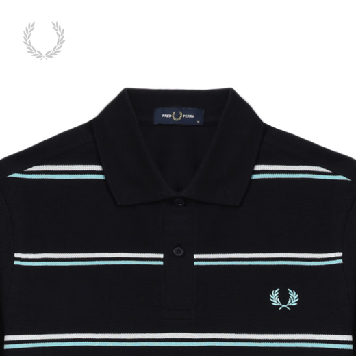 Polo décontracté de Fred Perry Men's Casual 2025 Revers d'été Double rayé Edge Oreille Broided Broidered Sleeve M9905 NYX / Navy Blue M