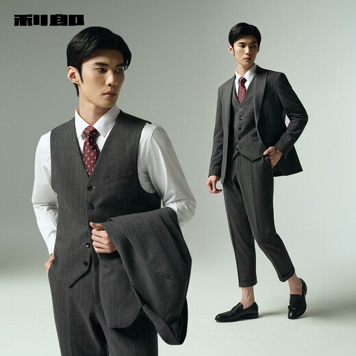 Lilang Brushed Suit Three Piece Men's Hem Hem 25 Autumn Striped Formal Suit Dark Gray XL 175/88A