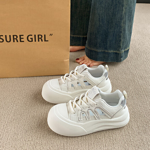 Zapatos para mujeres 2025 Nuevo verano hueco transpirable espesor grueso altura que mejora pequeños zapatos blancos de moda personalizados versátiles zapatos deportivos casuales ygnx-3103 amarillo 37