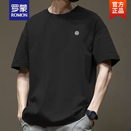 罗蒙（ROMON）潮流美式短袖T恤男夏季棉质圆领百搭休闲2025新款宽松港风T恤 白色 1365短 袖 棉 S 【建议80 110斤】