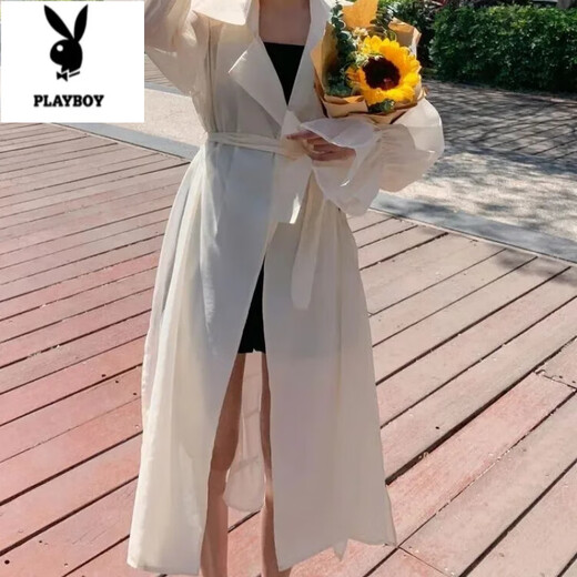 Playboy windbreaker mid-length women's 2025 spring and autumn new loose flowing shirt skirt to make you look slim and versatile super fairy thin jacket Apricot color L 101-111Jin[Jin equals 0.5 kg]