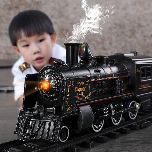 HKDA Steam Retro Electric Train Track Locomotive Set Boys Car Model Children's Toys 2025 Set (Regular Edition) Black Basic Edition + With 3 Cars