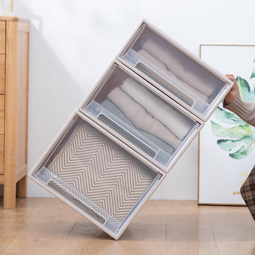Sanqihu Schubladen Lagerschrank, Kleidung Schrank Aufbewahrungsbox, Plastik-Snack-Aufbewahrungsbox, Sortierbox, Haushaltsgarderobe Aufbewahrungsbox, E3923 Deep 45 Breite 39 Höhe 23 Brown Dreipack