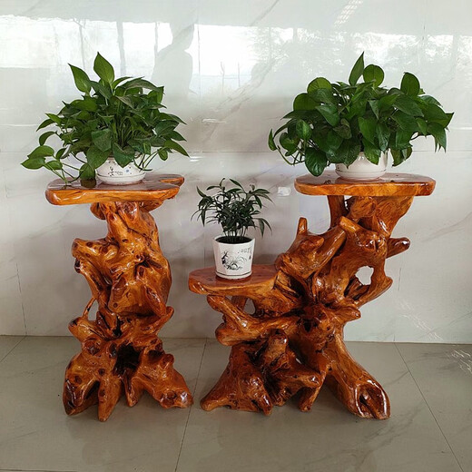 Yusenyi natural root carving frame base log living room Chinese bonsai fish tank frame solid wood tree root art balcony ornament antique red 16863