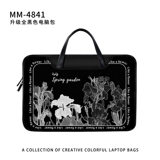 Luyide Einfacher schwarz-weißer Blumenlaptop Schwergewichts-Computertasche für Apple MacBook 15-Punkte 6 mm-4840 [All Black Computerbag] für Crossbody 11 Zoll