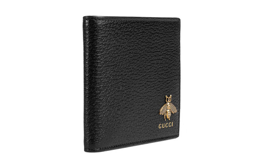 古驰（GUCCI）Logo金属蜜蜂装饰 皮革 卡包钱夹钱包 男款 黑色 礼盒装（基础装+原盒）