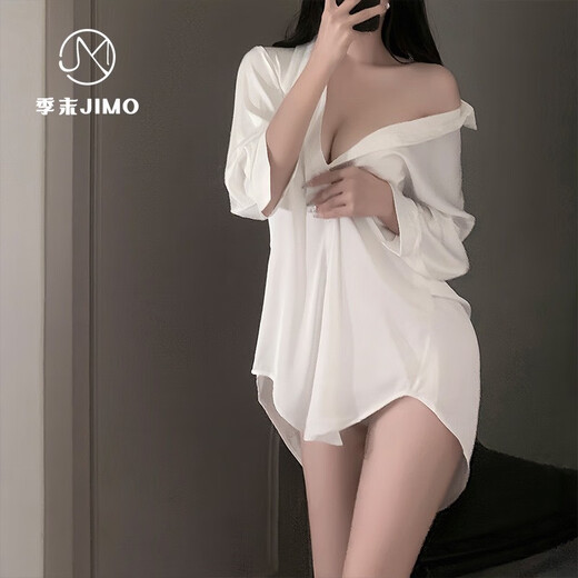 季末性感缎面男友风纯欲风家居服白衬衫修身显瘦衬衫1049 黑色 均码