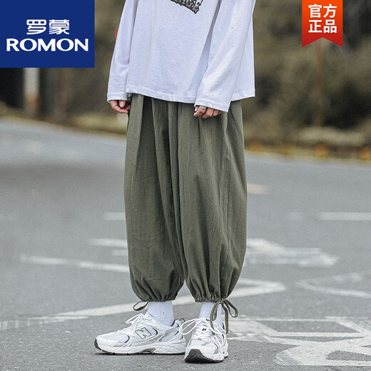 罗蒙（ROMON）胖子中国风复古阔腿裤男大码宽松休闲肥佬裤灯笼裤潮牌夏季束脚裤 深灰色 M