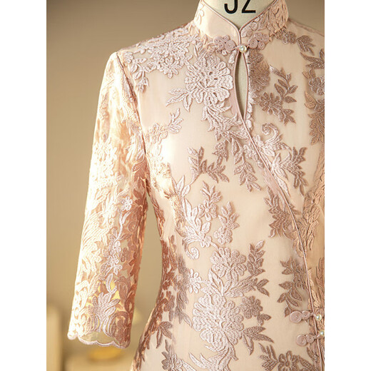 Weixuan bride wedding mother's wear high-end dress new Chinese style cheongsam high-end wedding banquet wedding mother-in-law dress champagne 2XL