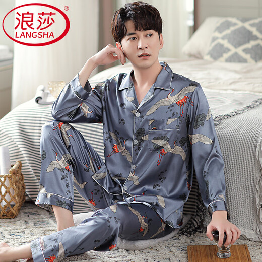 Langsha Light Luxury High-End-Herren-Pyjama Spring- und Herbsteiseneis-Langarm Langarm neuer chinesischer Stil Simuliertes Heimkleidung Spring MDF6626# xl