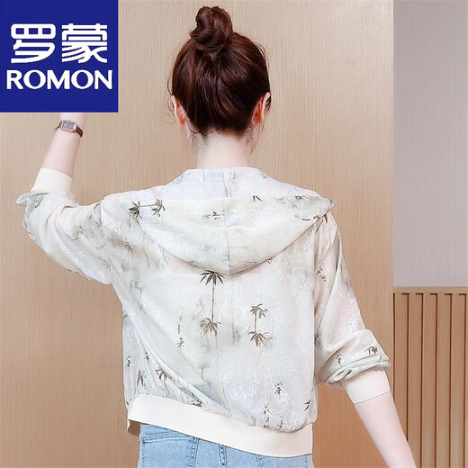 
ROMON Chinese style breathable short sun protection clothes for women 2025 summer new small hooded thin thin coat sun protection clothes light green L (recommended 100-110Jin [Jin equals 0.5 kg])
