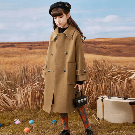 DISNEY girls' thickened woolen coat autumn and winter medium-length style college style new style milk tea color 120