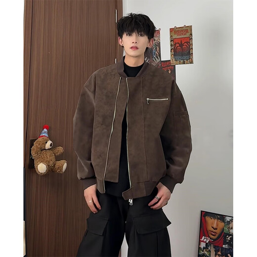 NYINGpu leather jacket men's 25 autumn new American trendy brand short casual work jacket loose versatile tie-dye top gray XL (125-150Jin Jin equals 0.5kg)