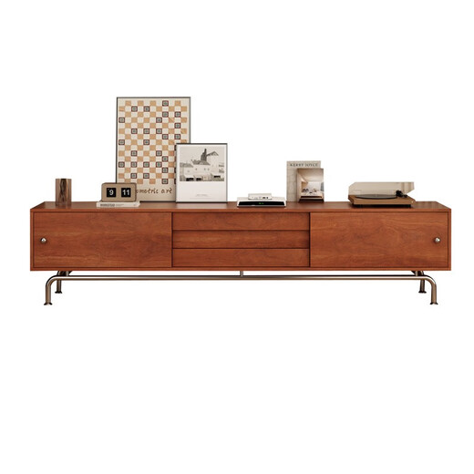 Oppein TV Cabinet Living Room 2025 New Floor Storage Storage Cabinet Integrated Medium Style Furniture Small Apartment TV Cabinet Red Cherry 80-40-1278 Five Dock Side Cabinet